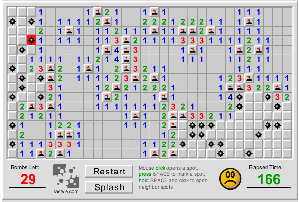 Minesweeper - where the numbers indicate how many squares around the current tile have a bomb in them