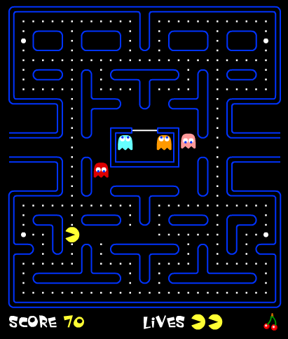 Pacman - eat all the dots, and stay away from the ghosts.