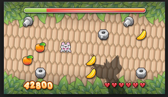 Mouse About. Don't know the original game name, but you can only travel in one drection until you hit an object. Avoid shooting off the screen while collecting all of the fruit.